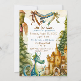 Invitación Cute Knight Dragon Castle Birthday Party Kids