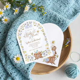 Invitación Cute Knitus Floral Woodland Bear Baby Boy Shower