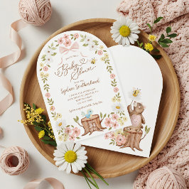 Invitación Cute Knitus Floral Woodland Bear Niña Ducha
