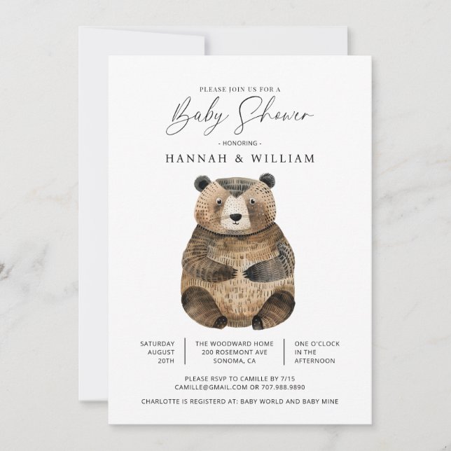 Invitación Cute Knitus Woodland Bear Baby Shower (Anverso)