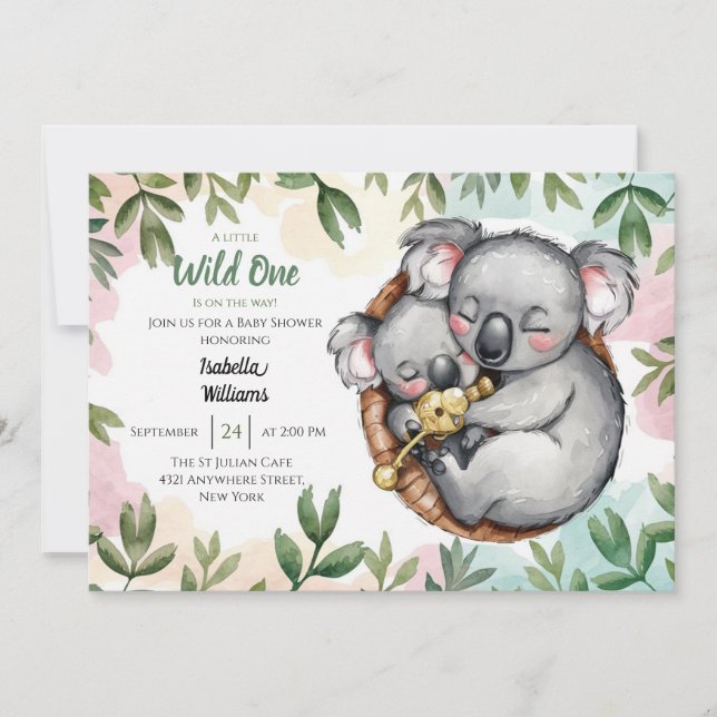 Invitación Cute Koala Baby Y Koala Mom Baby Shower (Anverso)