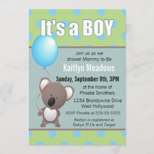 Invitación Cute Koala Bear Baby Boy Shower