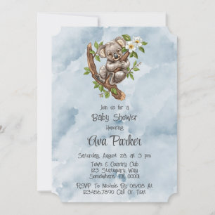 Invitación Cute Koala Bear Blue Pintado Baby Shower