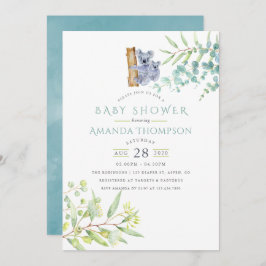 Invitación Cute Koala Bear Eucalyptus deja Baby Shower