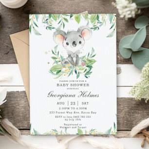 Invitación Cute Koala Bear Eucalyptus Greenery Baby Shower