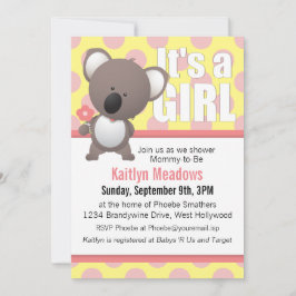 Invitación Cute Koala Bear Polka Dots Baby Shower