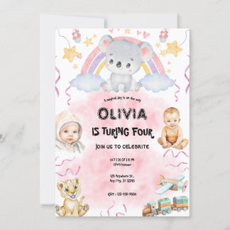 Invitación Cute koala Birthday pink