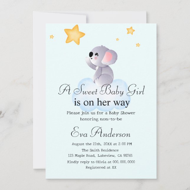 Invitación Cute Koala Boho Llega Para El Baby Shower De Las E (Anverso)
