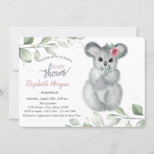 Invitación Cute Koala deja Baby Shower