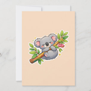 Invitación Cute Koala Durmiendo en Rama de Eucalipto Kawaii 