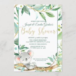 Invitación Cute Koala Green Gender Neutral Baby Shower