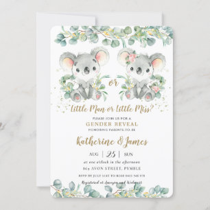 Invitación Cute Koala Greenery Gender Revelan Baby Shower 