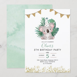 Invitación Cute Koala Greenery Kid cumpleaños