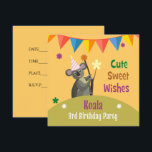 Invitación Cute Koala Kids Birthday Party Invitation Card<br><div class="desc">¡Celebra el gran día de tu pequeña con esta adorable invitación a la fiesta de cumpleaños koala! Con un dulce koala en un gorra fiesta, pancartas coloridas y textos lúdicos, esta tarjeta es perfecta para un tercer cumpleaños o cualquier celebración para niños. Incluye espacio en la parte posterior para la...</div>