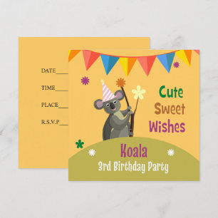 Invitación Cute Koala Kids Birthday Party Invitation Card