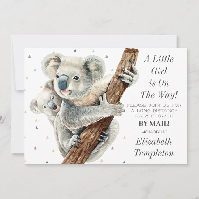 Invitación Cute Koala Lleva Baby Shower Por Correo (Anverso)