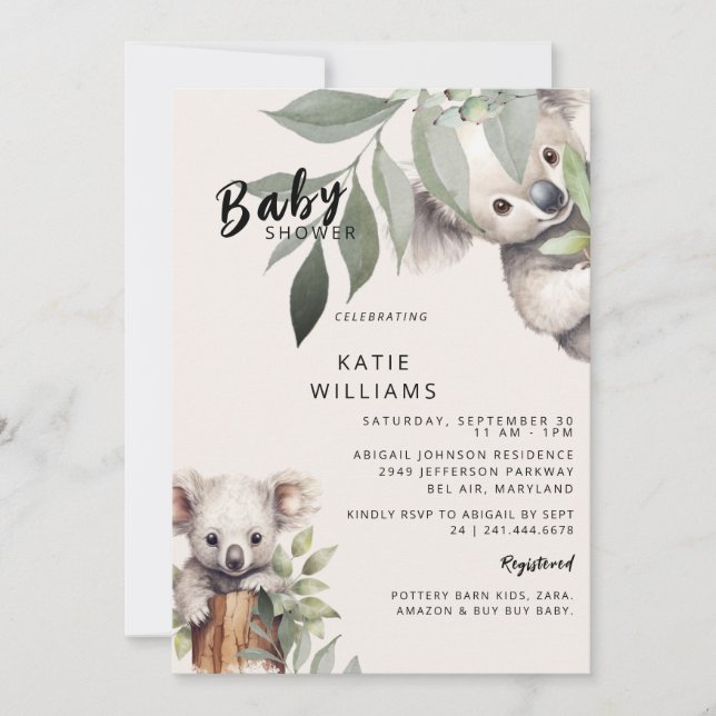 Invitación ¡Cute Koala Oso Beige, Chico! Baby Shower (Anverso)
