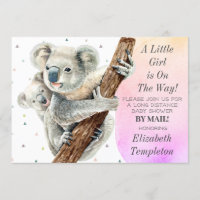 Cute Koala Oso Es un Baby Shower Chica por correo