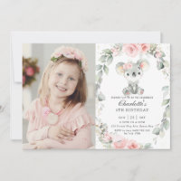 Cute Koala Pink Floral Greeneration Birthday Photo