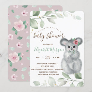 Invitación Cute Koala Rosas Baby Shower