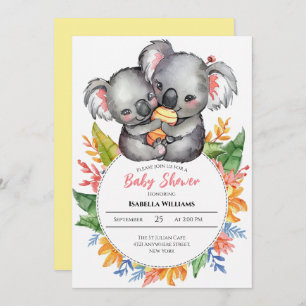 Invitación Cute Koalas Wildflower Baby Shower