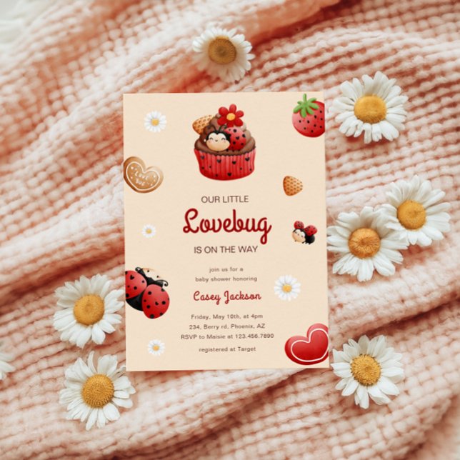 Invitación Cute Ladybug Cupcake Flowers Baby Shower (Subido por el creador)
