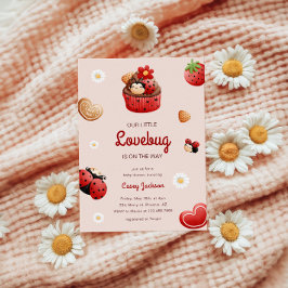 Invitación Cute Ladybug Cupcake Flowers Baby Shower