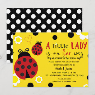 Invitación Cute Ladybug Flores Amarillas Chicas Baby Shower