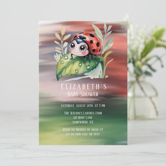 Invitación Cute Ladybug Girl Baby Shower  (Anverso de pie)