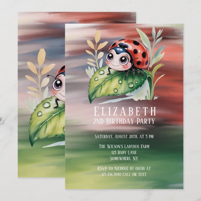 Invitación Cute Ladybug Girl Birthday Party (Anverso / Reverso)