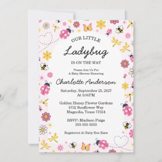 Invitación Cute Ladybug Pink Girl Baby Shower
