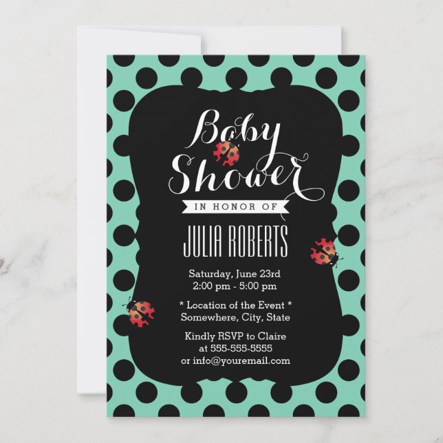 Invitación Cute Ladybug Polka Dots Mint Green Baby Shower (Anverso)