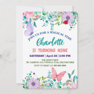 Invitación Cute Ladybug Polka punto floral Flor nombre de cum