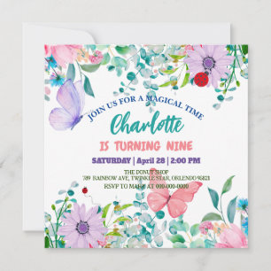 Invitación Cute Ladybug Polka punto floral Flor nombre de cum