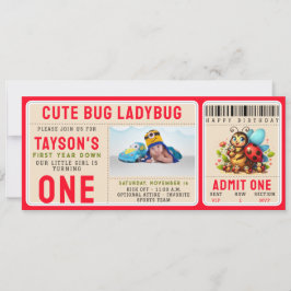 Invitación Cute Ladybug Primer cumpleaños | Billete sobre el