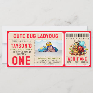 Invitación Cute Ladybug Primer cumpleaños   Billete sobre el 
