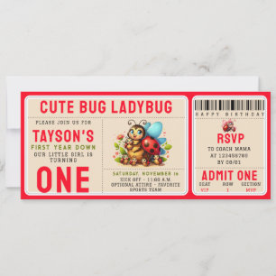 Invitación Cute Ladybug Primer cumpleaños   Billete sobre el 
