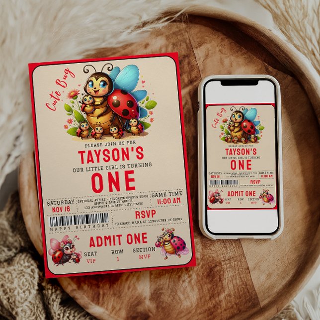 Invitación Cute Ladybug Primer Fiesta de cumpleaños (Subido por el creador)