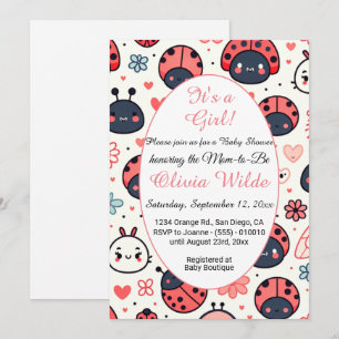 Invitación Cute Ladybugs and Flowers Baby Shower