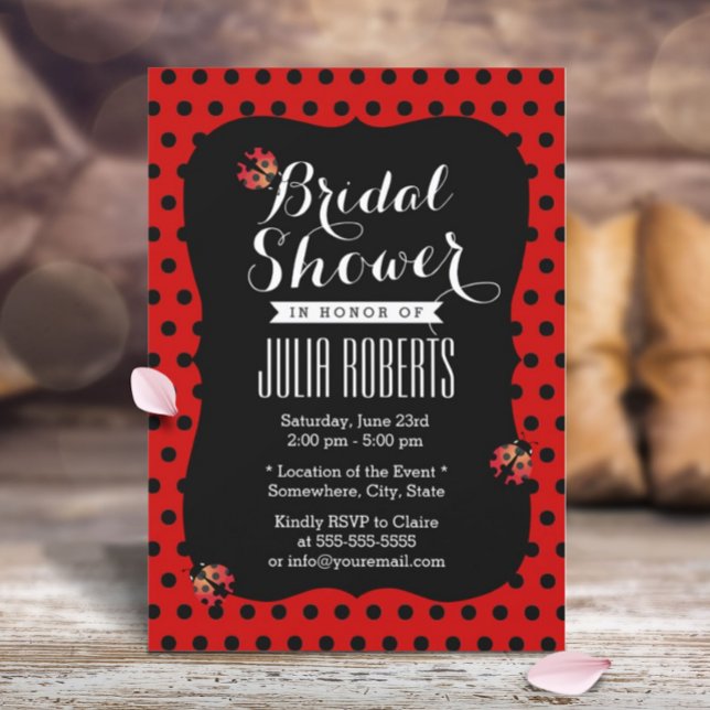Invitación Cute Ladybugs Black & Red Dots Bridal Shower (Subido por el creador)