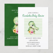 Cute lagarto acuarela Hibiscus Baby Shower