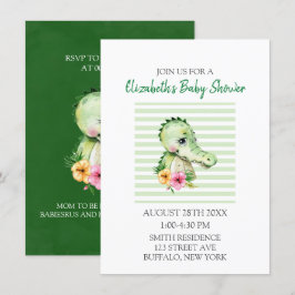 Invitación Cute lagarto acuarela Hibiscus Baby Shower