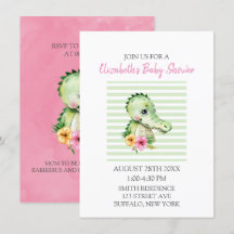 Cute lagarto acuarela Hibiscus Baby Shower