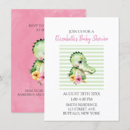 Invitación Cute lagarto acuarela Hibiscus Baby Shower