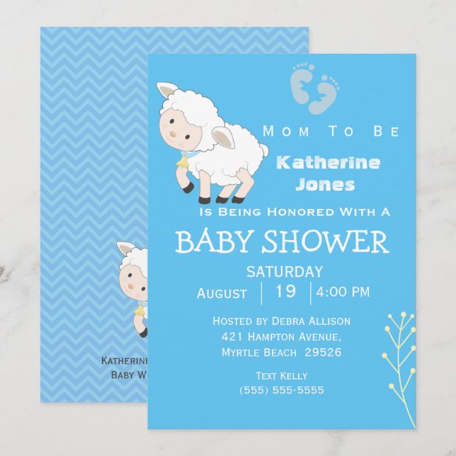 Invitación Cute Lamb Boy Baby Shower (Anverso / Reverso)