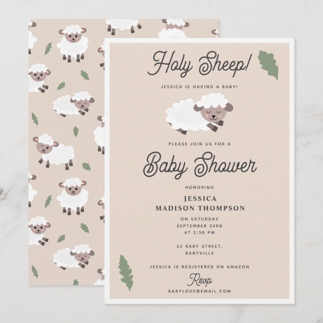Invitación Cute Lamb Holy Sheep Funny Baby Shower (Anverso / Reverso)