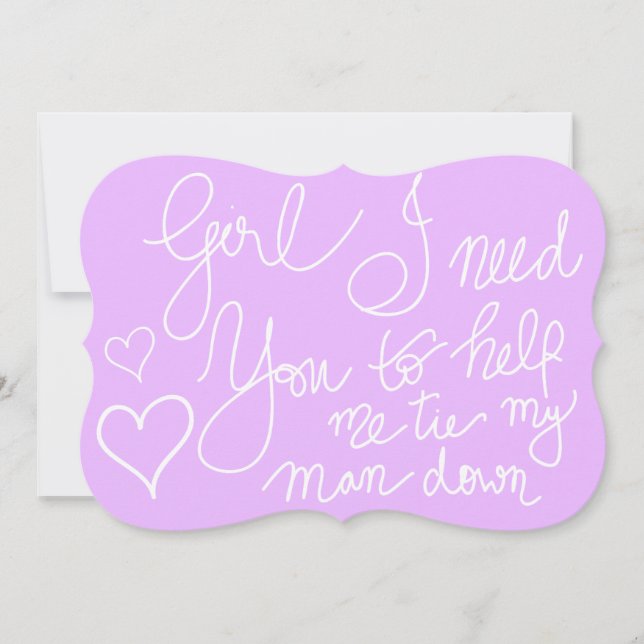 Invitación Cute Lavender Guay Script Typography Bridesmaid (Anverso)