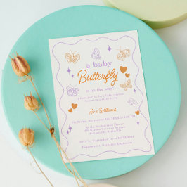 Invitación Cute Lavender y Naranja Mariposa Baby Shower