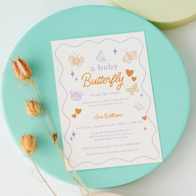 Invitación Cute Lavender y Naranja Mariposa Baby Shower (Subido por el creador)