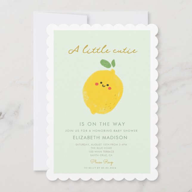 Invitación Cute Lemon Citrus Baby Shower (Anverso)